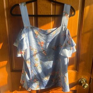 New York & Company Light Blue Floral Blouse